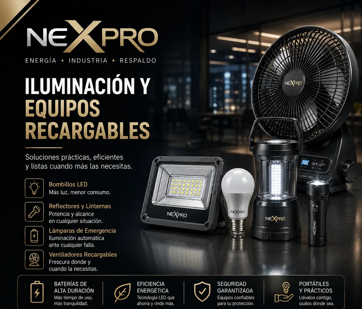 Iluminación y equipos recargables NEXPRO Venezuela